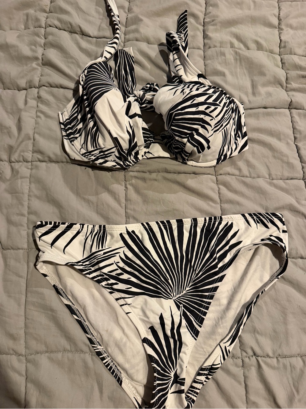 Tommy Bahama White and Black Palm-Print Bikini Set